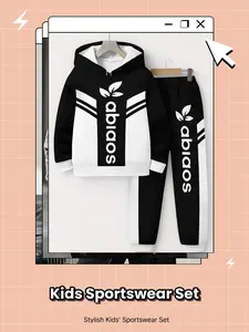New Kids Sportswear Set, Letter Logo Printed Hoodie + Pants 2 Piece Set, Casual Streetwear for Boys Girls Ages 5-14