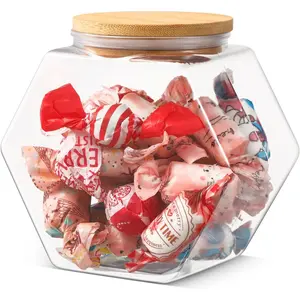 70 oz Hexagonal Plastic Candy Jar with Airtight Bamboo Lid Hexagon Cookie Jars Clear Containers for Kitchen Storage Snacks, Dog Food, Coffee Pod, Laundry Pod(Top Mouth Hexagon, 1 Pc)