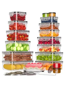 32-Piece Food Storage Containers with Lids (16 Containers and 16 Lids), Leak-Proof, Reusable PP Material, with Labels and Pen Round Set meal prep containers Utensils Kitchen Square Sturdy Plastic Airtight meal prep containers
