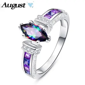 Women's Purple Oval Cubic Zirconia Ring - Purple Crystal Rings, Paved Setting, 7-Color Sparkling Artificial Gems, Sizes 6-10, Gift-Ready Jewelry for Wife for Engagement, Anniversary