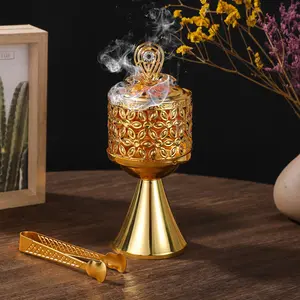 1PC Light Luxury Gold-Plated Incense Burner Set with Tongs, Home Air-Purifying Incense Ornament, Muslim Festival Gift