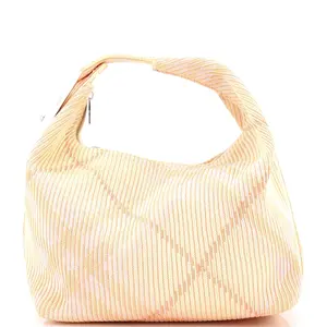 Pre-owned BURBERRY Fabric Shoulder Bags Peg Handle Bag Knit Check Medium by Rebag