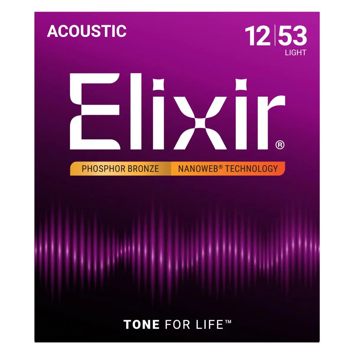 Elixir 16052 Acoustic Guitar Strings Phosphor Bronze w/ Nanoweb Coating - Light 12-53