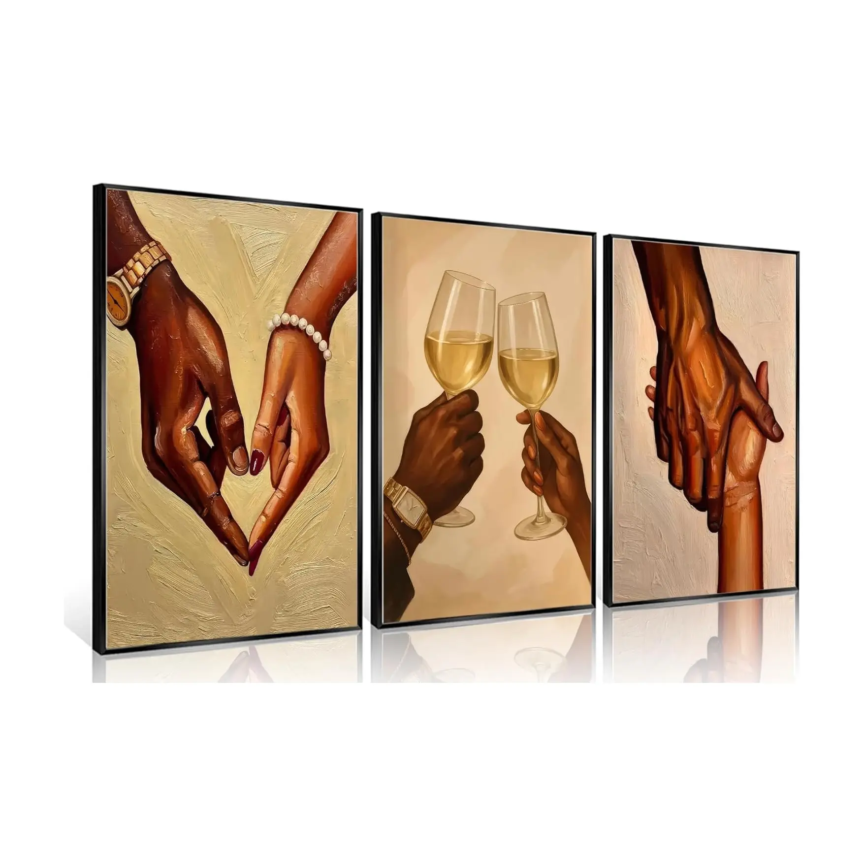 3Pcs Black Couple Creative Wall Art Black Love Wall Decor Pictures African American Couple Holding Hands Posters Prints Canvas Art and Prints for Walls for Living Room Bedroom Decoration Items Unframed