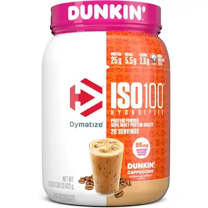 Dymatize ISO100 Hydrolyzed 100% Whey Isolate Protein Powder, 25g Protein, 95mg Caffeine, 5.5g BCAAs, Gluten Free, Dunkin' Cappuccino, Easy Digesting