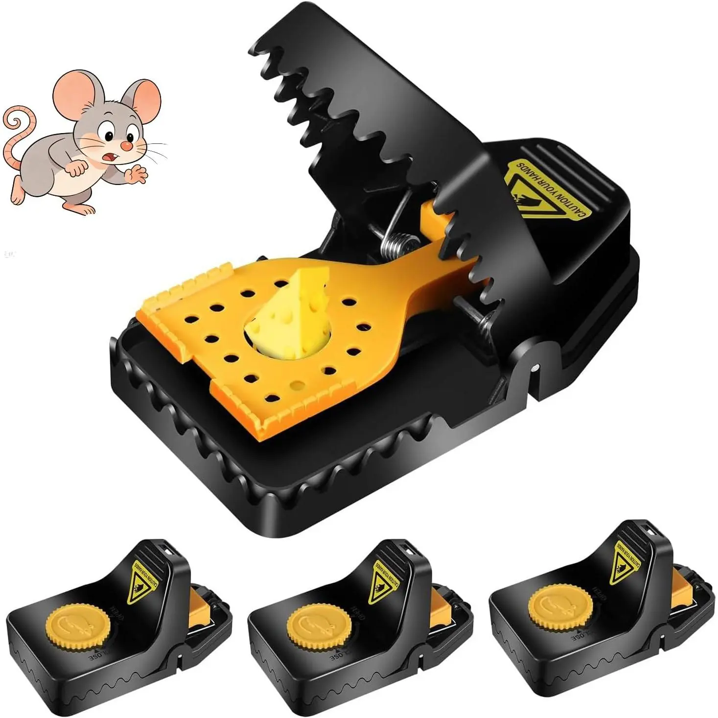 Reusable Rodent Trap Set, 4-Pack Black and Gold Mouse Traps for Home, Garage, Basement Indoor Rodent Control Device (Sports & Outdoor Camping Hiking Safety Survival Gear), Space Saver, Compact, Reusable Set