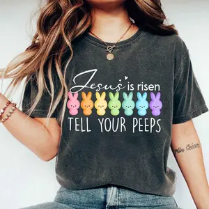 Jesus is Risen Tell Your Peeps Shirt, Christian Shirts, Easter Jesus shirt, Cute Bunny Easter shirt, Easter Girls Outfit