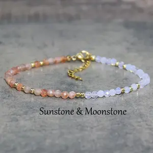 Natural Moonstone & Sunstone Bracelet, Gemstone Beads Bracelets For Women, Sunstone & Rainbow Moonstone Jewelry album  bracelet