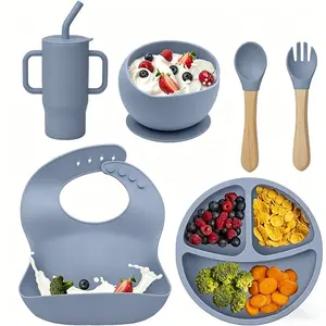 Silicone Baby Feeding Set, Silicone Feeding Utensils, Baby Plate Set, 6-Piece Set for Independent Feeding, BPA-Free Baby Tableware Set, Stage 1 Complementary Food Tableware, 6 Months and Up, Helps Transition to Independent Feeding