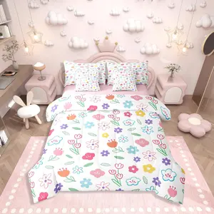 Cute Flower Bed in a Bag for Girls Teens,Colorful Daisy 7 Piece Bedding Set,Botanical Floral Leaves Comforter Set