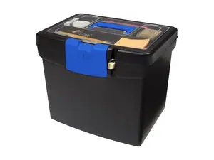 Storex Portable File Box, with XL Storage Lid, Black/Blue