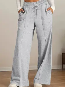 Women's High Waist Drawstring Adjustable Wide Leg Pants, Casual Elastic Waist Long Trousers with Pockets, All Seasons Everyday Wearable Home Clothes