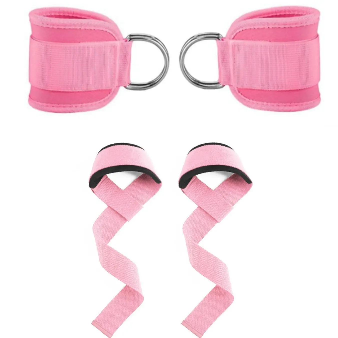2-Pack Ankle Straps & Wrist Wraps Combo, Adjustable Padded Ankle Cuffs with D-Ring, Heavy Duty Fitness Straps for Leg & Glute Training, Unisex Gym Workout Accessories, Workout Gear, Gym Stuff