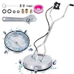 GARVEE 24" Pressure Washer Surface Cleaner with Dual Handle 4 Wheels, 3/8" Connector, 2 Replacement Nozzles, Stainless Steel Power Washer Housing Accessory for Driveways Decks Sidewalk Patio Cleaning