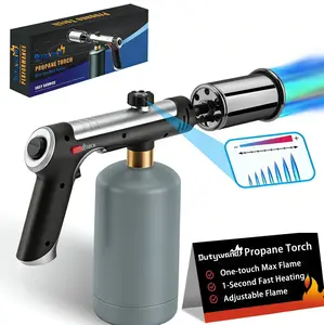 Powerful Propane Torch(Propane Tank Not Included),With One-Touch Max Fire Button and Safety Lock, Adjustable Blow Torch for Sous Vide Searing Steak, BBQ,Fireplace,Charcoal Wood，Excellent Gift for New Year