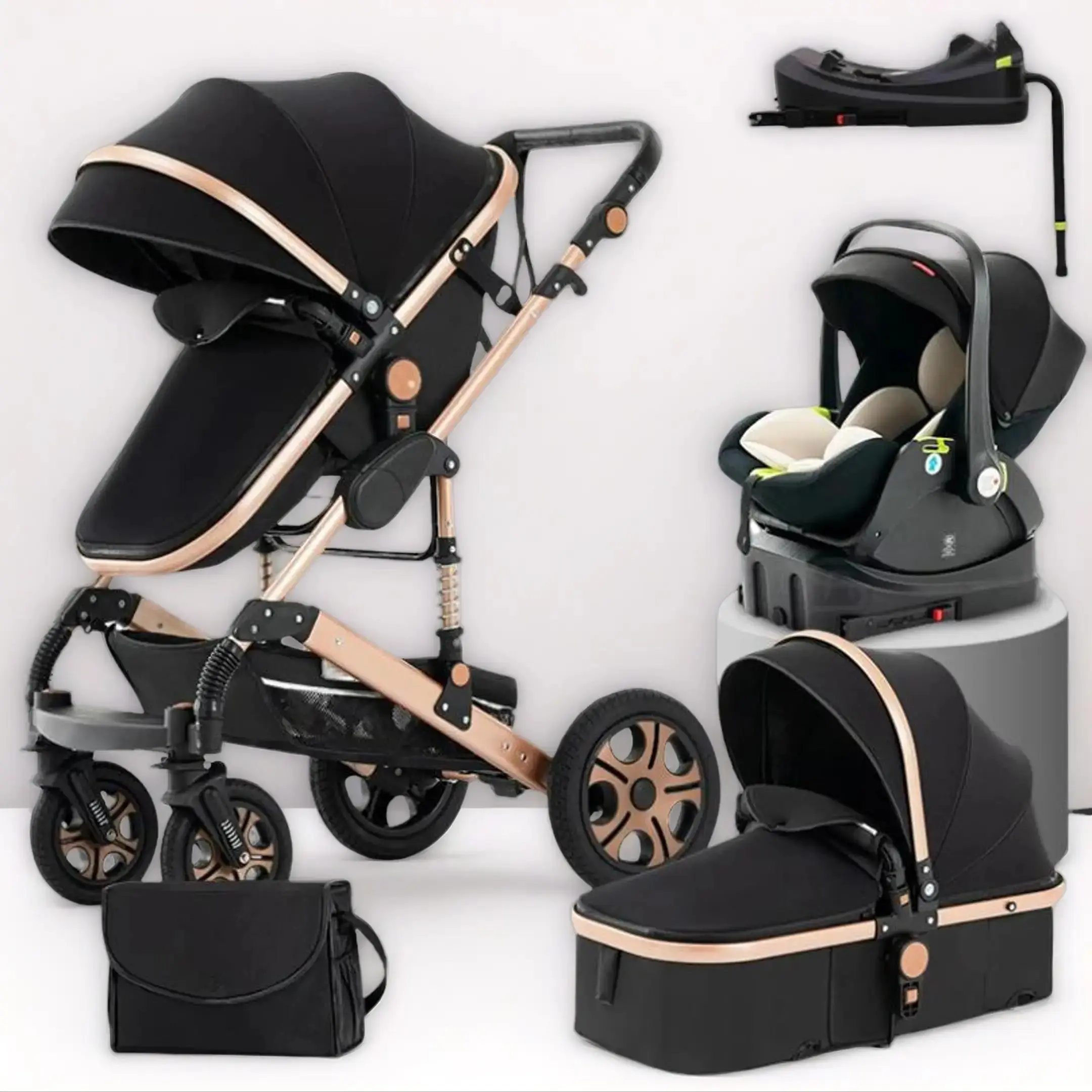 3-in-1 Multi-Role Baby Stroller Travel System with Car Seat Base, Adjustable Bassinet, Folding Newborn Stroller Design, Reversible Seat, Lightweight Build, Backpack, Changing Pad, Large Storage, Zip Footcover