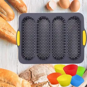 French Bread Baking Pan,Bread Making Accessories,Silicone Bread Pans for Baking with 6 Muffin Cups, Loaf Pan Nonstick & Heat Resistant Silicone Baguette Pan, Sub Roll Baking Pan,Hoagie Roll Pan Bakeware Kitchen Modern Holes Mold Tin
