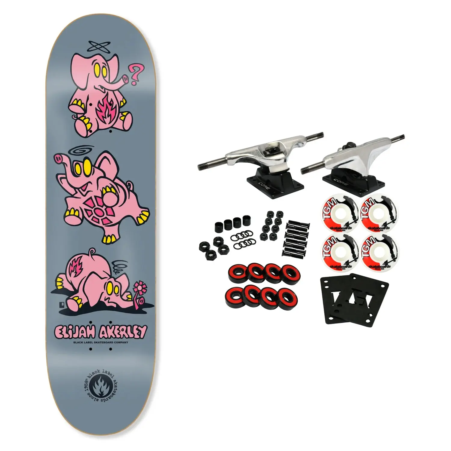 Black Label Skateboard Complete Elijah Akerley Pink Elephants Grey 8.25" x 32.12"