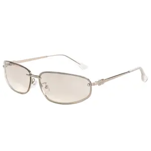 Summer frameless oval Y2K retro luxury high-end outdoor cycling/driving glasses with brown lenses and gold frame Classic Oval Sunglasses Vintage Rimless Sunglasses