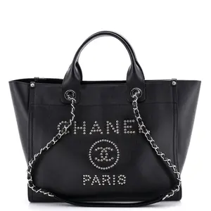 Pre-owned CHANEL Leather Tote Bags REBAG Deauville Tote Studded Caviar Small by Rebag