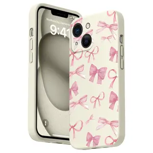 Cute Pink Bow Pattern Straight Edge Phone Case for iPhone 16 15 14 Pro Max 13 12 11 XR E XS Plus Shockproof Full Camera Protection Durable Slim Silicone Cover