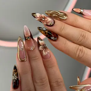 (MTO) Handcrafted Wearable Nail Art - Luxury Tortoise Shell & Floral Jewelry Accessories