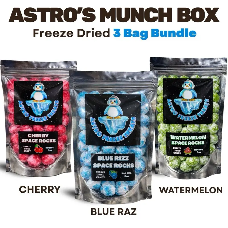 Freeze Dried Candy Bundle- Astro Freeze Treats- Cherry Blue Raz Watermelon- 3oz Bags- Crispy Snack Viral TikTok Tok Candy
