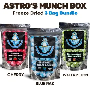 Freeze Dried Candy Bundle- 3 Flavors- Astro Freeze Treats- Cherry Blue Raspberry Watermelon- 3oz Bags- Crispy Snack Viral TikTok Tok Candy