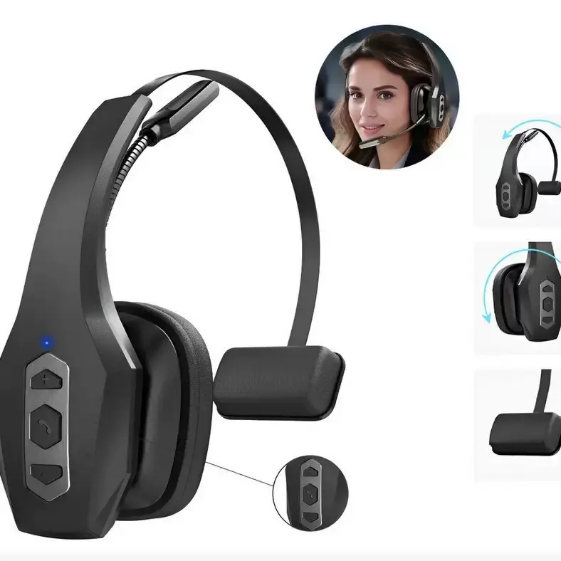 dh16b High Quality Over-Ear Bluetooth Headphones - Adjustable Dual Noise Cancelling Mic, Mute Button, 50Hrs Battery Life, Hands-Free Streaming, Water Resistant, Wireless Audio for Cell Phones, PC, High Quality Headphones