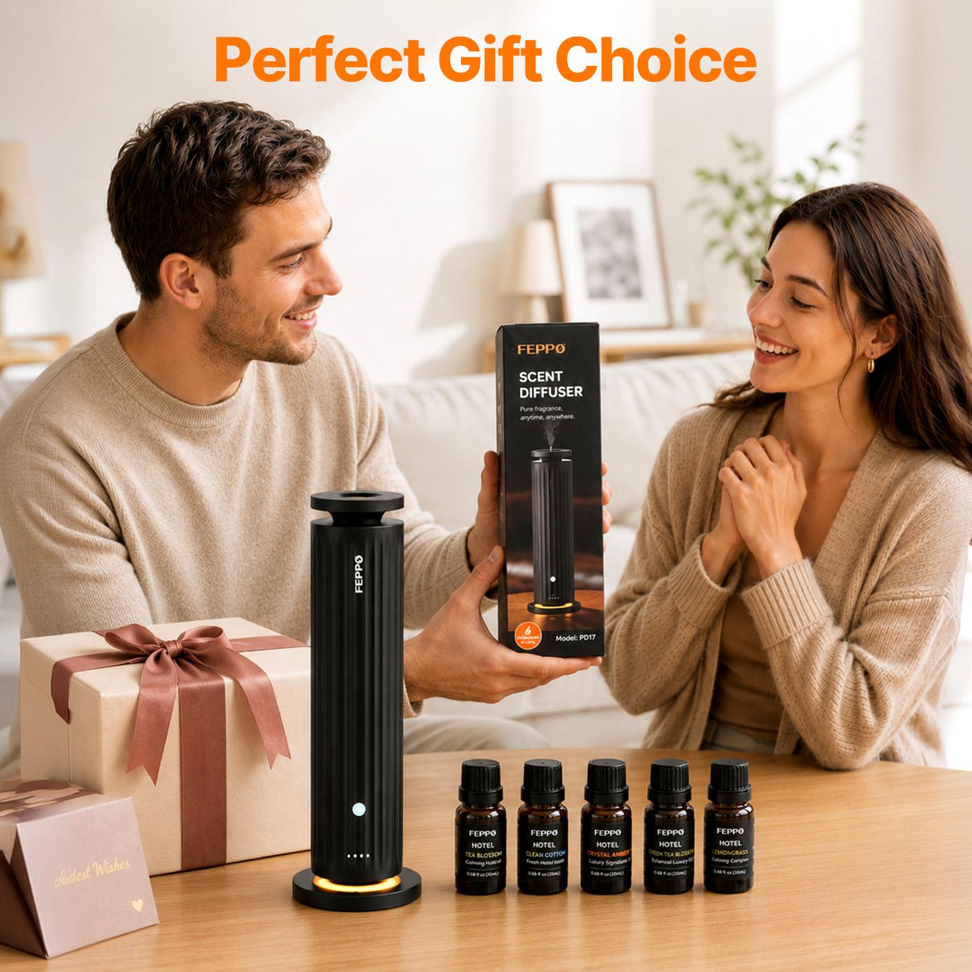 FEPPO Waterless Diffuser - Cold Air Waterless Essential Oil Diffuser Starter Kit with 5x20mL Hotel Scent Oils, Quiet Smart Scent Diffuser, 6 Intensity, Timer, 1000 Sq. Ft for Home, Office, Hotel, Yoga #Summervibes