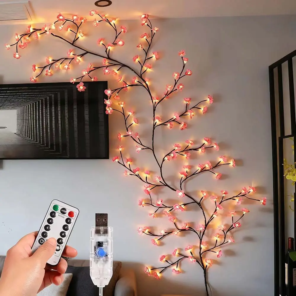 6.0ft Cherry Branch Light with Remote Control, 96 Strip LEDs, 8 Lighting Modes & Timer, Flexible DIY Indoor Use Decoration for Home, Christmas (Age 6+)