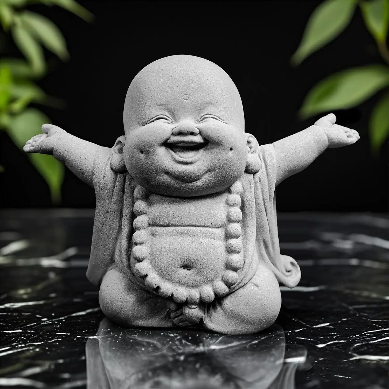 Laughing Buddha Statue,Zen Monk Praying Statue Sculptures Ornament for Garden,Outdoor,Wealth,Good Luck, Indoor,Mini Buddha Fish Tank Decoration