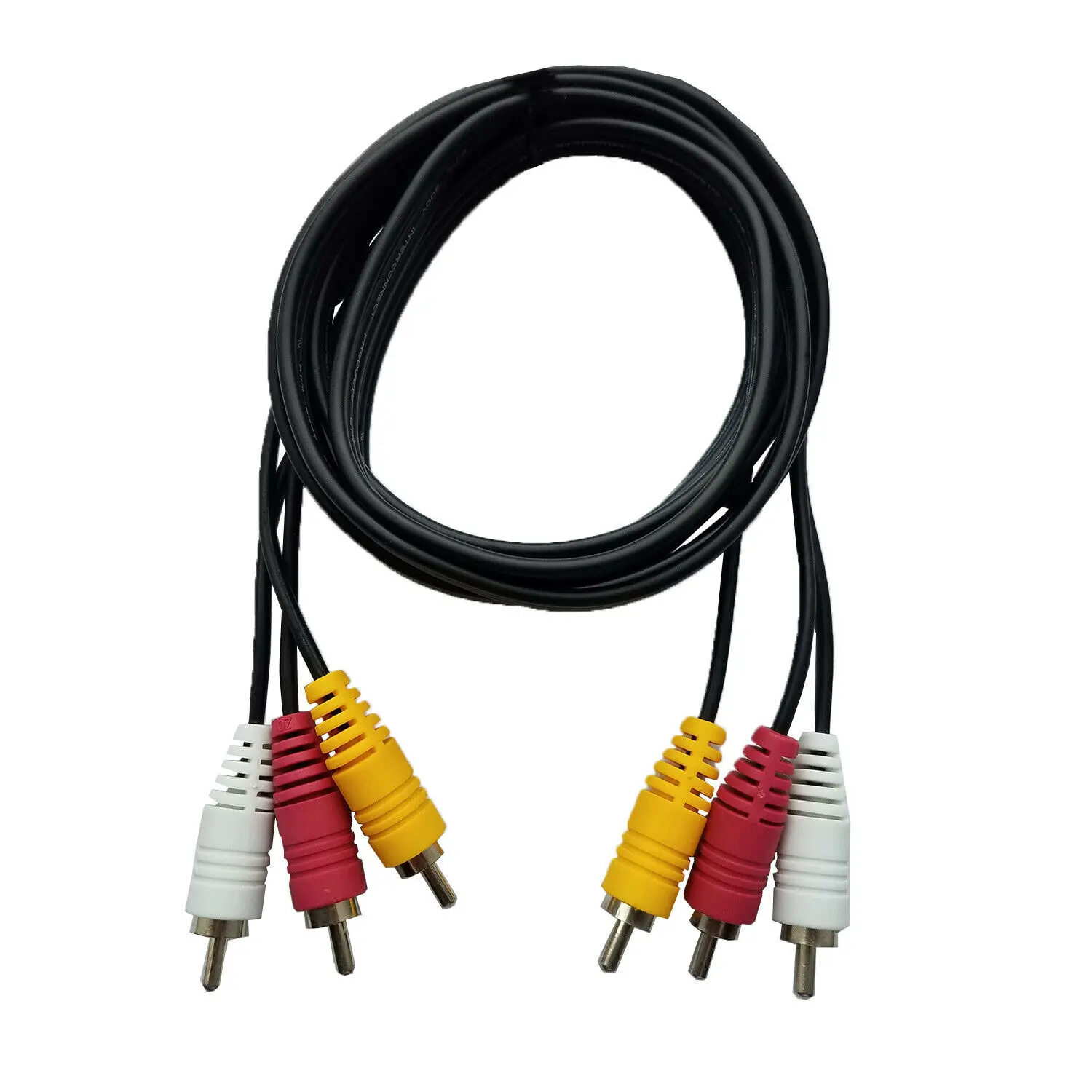 SatelliteSale 3 Male to 3 Male RCA Audio Video AV -íomposite Cable Universal Wire PVC Black Cord 6 feet