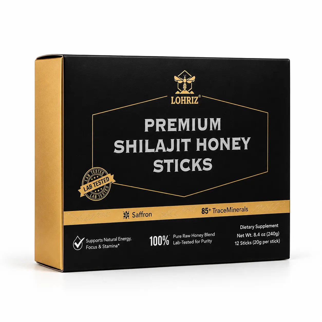 LOHRIZ Premium Shilajit Honey Blend Edible Herbal Supplement - Natural Ginseng, Maca, Black Ginger, 20g Single Sachets for Daily Wellness, Fitness & Healthcare