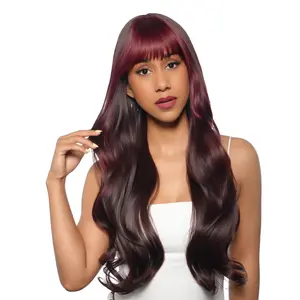 27-Inch Dark Cherry Wine (Frontal Highlights) Undone Waves Synthetic Wig | 【Heat Resistant】【Cap Included】 |  #14 FSGB