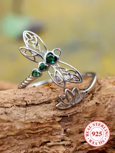 S925 Sterling Silver Hollow Out Dragonfly Design Cuff Ring, Unique Rings, Real Rings, Elegant Fashion Rings, Adjustable Open Ring for Women & Girls, Fashion Jewelry for Party, Daily Decor, Trendy All-match & Exquisite Jewelry for Birthday Gift