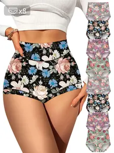 8pcs High-Waisted flower power panties,Tummy Control Underwear,Comfy Soft Breathable  for Women,Daily Wear All Seasons,comfort first lingerie,mothersdaygift.
