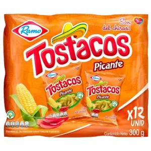 Ramo Tostacos Spicy Corn Chips - 12 Pack 300gr Total - Crunchy Snack with Spicy Flavor - Perfect for Multiple Meals or Snacks