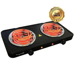 Megagoods MegaChef Portable Dual Electric Coil Cooktop in Black