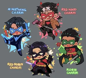 Batboys Keychain, Batfam Nightwing Red Hood Red Robin Acrylic Charm Keychains - Kawaii Keyrings Birthday Gifts – Cute Acrylic Keychain Charms, Perfect Gift for Fans & Collectors