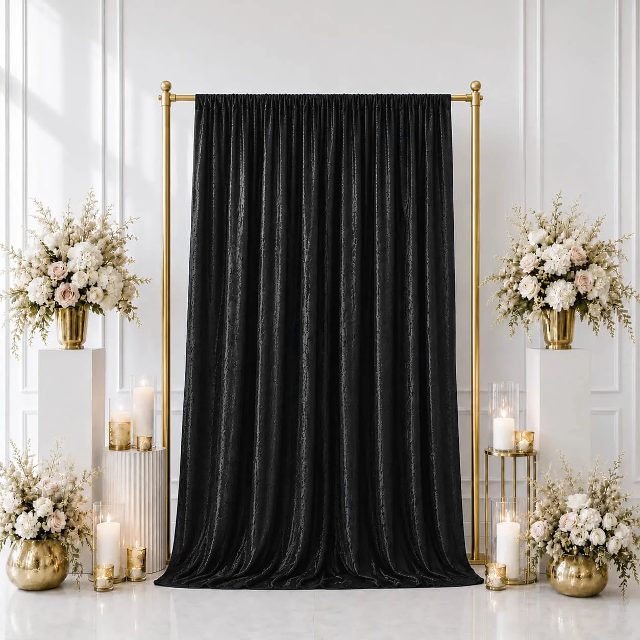 5ft x 10ft Premium Crushed Velvet Backdrop Curtain Black – Event Drape Panel & Photo Booth Background with Rod Pocket, 70% Blackout
