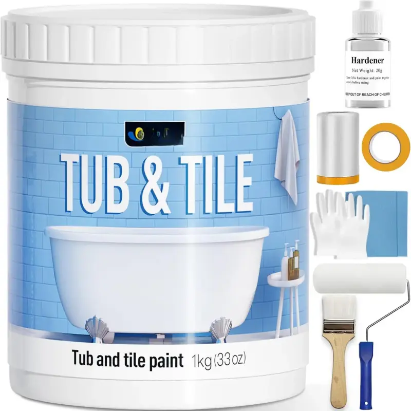 35oz Water-Based Tub and Tile Refinishing Kit, Quick-Dry Waterproof Semi-Gloss White Coat, Covers 50-55sq.ft for Bathroom Wall & Floor, Sink