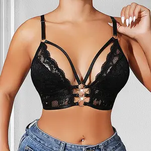 Gemaura Women’s Lace Bralette Camisole - Deep V Low Neck, Push-Up Support, Breathable Fabrics, Floral Design, Adjustable Straps, Cropped Fit - Suitable for Summer Everyday Wear, Parties, Beach