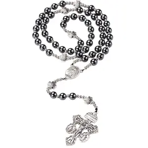 Hematite rosary beads catholic for women and men,Catholic baptism gifts for boys,Rosary for first communion boys or girl, Black
