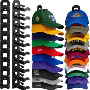 2-Pack Wall Mounted Hat Organizer Rack Holds 20 Baseball Caps with Layer Design Over Door Closet Storage for Easy Access door bedroom Hat Holder Hanger Self Adhesive Hooks