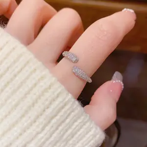 Silvery Teardrop CZ Open Ring for Women, Full Cubic Zirconia Adjustable Ring, Elegant Statement Jewelry, Valentine’s Day Gift