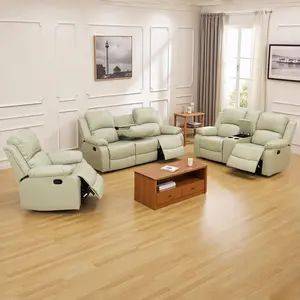 Leather Recliner Sofa Set 3 Pieces - Red Reclining Couch for Living Room Furniture with 5 Recliners for Office & Theater Seating Elegant Design Comfortable Seating Complete Set