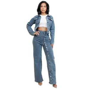 WOMEN FASHION STYLE DENIM JACKET AND JEAN SET