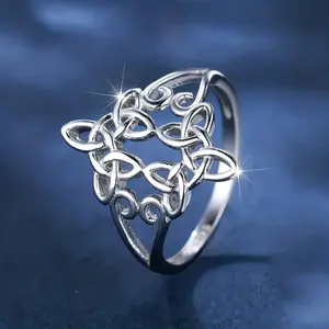 Women's Silver Tone Hollow Artificial Gemstone Ring - Mystical Design, Geometric Witch Knot, Cross Symbols, Unique Rings for Index Finger, Fashion Jewelry Accessory, Silver Tone Rings