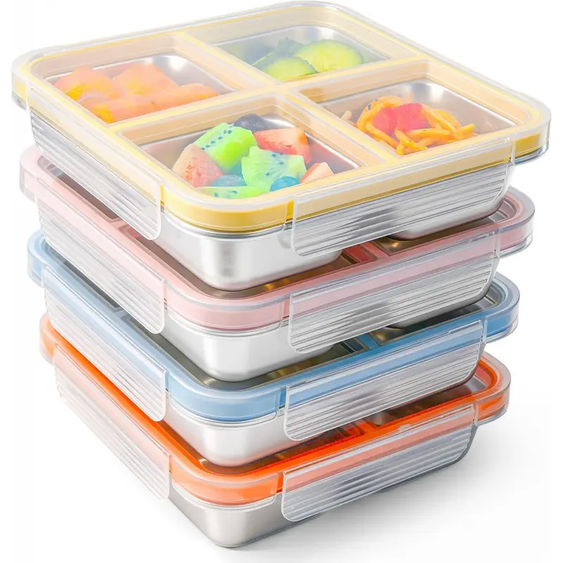 Stainless Steel Bento Lunch Box, 4-Compartment Food Storage Container for Adults - Leak-Proof, Reusable & Dishwasher Safe for Meal Prep, Office, and Travel, Stainless Steel Food Storage Containers, Reusable Box, Travel Gear